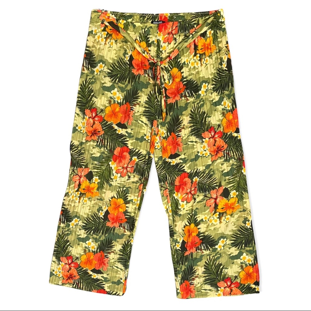 Plus 4X-Chiffon Tropical Pleated Wide Leg Tie Pants Summer-Vacation-Travel
